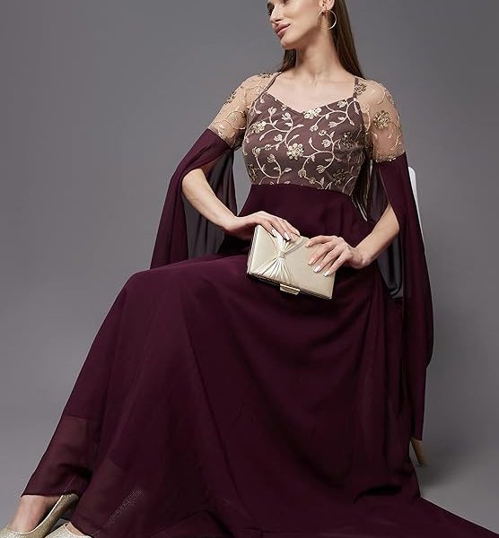 Long Sleeve Embroidered Fit & Flare Maxi Dress-5