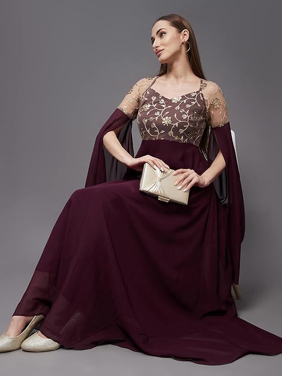 Long Sleeve Embroidered Fit & Flare Maxi Dress-5