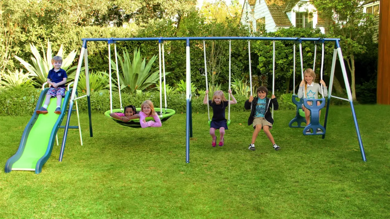 Multi-Colored Swing and Triple Slide Play Structure Riyadh | Ideal Garden Playset