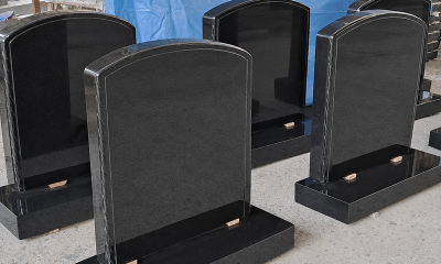 black granite camber top headstones